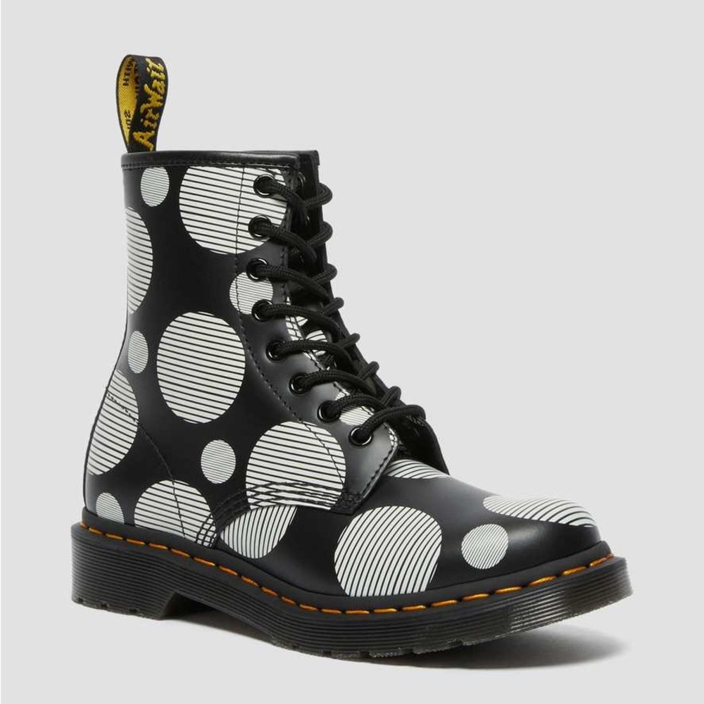 NIB Women’s Size 6 Dr. Martens 1460 Polka Dot Smooth Leather 8-Eye Lace Up Boots